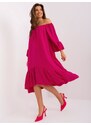 ITALY MODA FUCHSIOVÉ ASYMETRICKÉ OVERSIZE MIDI ŠATY S VOLÁNEM -FUCHSIA Tmavě růžová