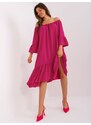 ITALY MODA FUCHSIOVÉ ASYMETRICKÉ OVERSIZE MIDI ŠATY S VOLÁNEM -FUCHSIA Tmavě růžová