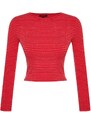 Trendyol Red Striped Slim Crop Crew Neck Ribbed Flexible Knitted Blouse