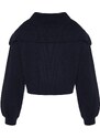 Trendyol Navy Blue Thessaloniki/Knitwear Look Polo Collar Zippered Regular Fit Knitted Sweatshirt