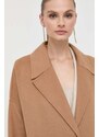 Vlněný kabát BOSS béžová barva, přechodný, oversize