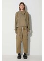 Bavlněné kalhoty Rick Owens zelená barva, široké, medium waist