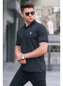 Madmext Black Patterned Polo Neck T-Shirt 5876