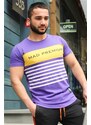 Madmext Line Detail Printed Purple T-Shirt 3041