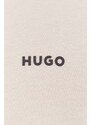 Bavlněné tričko s dlouhým rukávem HUGO béžová barva