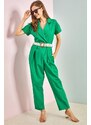 Bianco Lucci Women's Belted Thin Gabardine Jumpsuit 20162