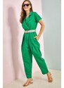 Bianco Lucci Women's Belted Thin Gabardine Jumpsuit 20162