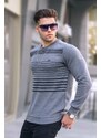 Madmext Gray Melange Striped Crew Neck Knitwear Sweater 5961