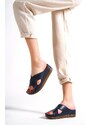 Capone Outfitters Capone Z0632 Navy Blue Women's Comfort Anatomic Slippers.