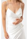 Lafaba Women's White Decollete Long Slit Evening Dress