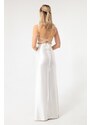 Lafaba Women's White Decollete Long Slit Evening Dress