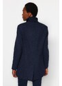Trendyol Námořnický modrý žebrovaný límec Detailní vlněný kašetový kabát
