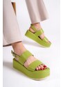 Capone Outfitters Capone Women's Chunky Double Strap Wedge Heels Pistachio Women's Flatform Sandals