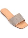 Capone Outfitters With Capone Stones, Single Strap, Flat Heel, Quilted Nude Women's Slippers.