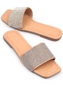 Capone Outfitters With Capone Stones, Single Strap, Flat Heel, Quilted Nude Women's Slippers.