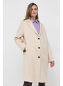 Vlněný kabát Beatrice B béžová barva, přechodný, oversize