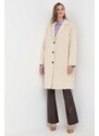 Vlněný kabát Beatrice B béžová barva, přechodný, oversize