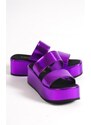 Capone Outfitters Capone Women's Double Strap Wedge Heel Metallic Purple Women's Flatform Sandals