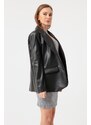 Lafaba Women's Black One-Button Faux Leather Jacket