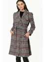 Z6638 DEWBERRY PLAID WOMEN'S COAT-BURGUNDY-BLACK