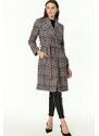 Z6638 DEWBERRY PLAID WOMEN'S COAT-BURGUNDY-BLACK