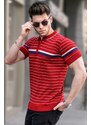 Madmext Red Striped Polo Neck T-Shirt 5734