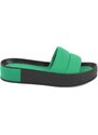 Capone Outfitters Capone Women's Quilted Strap, Colorful Detailed Wedge Heel Matte Satin Green Women's Slippers.