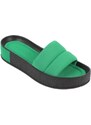 Capone Outfitters Capone Women's Quilted Strap, Colorful Detailed Wedge Heel Matte Satin Green Women's Slippers.