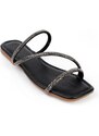 Capone Outfitters 3-Stripes with Capone Stones, Flat Heel, Quilted Black Women's Slippers.