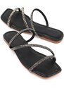 Capone Outfitters 3-Stripes with Capone Stones, Flat Heel, Quilted Black Women's Slippers.