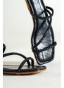 Capone Outfitters 3-Stripes with Capone Stones, Flat Heel, Quilted Black Women's Slippers.