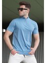 Madmext Men's Blue Half Turtleneck T-Shirt 5282