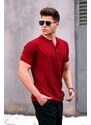 Madmext Maroon Basic Men's T-Shirt with Buttons and Short Sleeves.