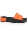 Capone Outfitters Capone Quilted Strap, Colorful Detailed Wedge Heel Matte Satin Orange Women's Slippers.