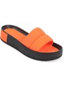 Capone Outfitters Capone Quilted Strap, Colorful Detailed Wedge Heel Matte Satin Orange Women's Slippers.