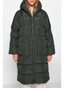 Trendyol Khaki Oversize vodoodpudivý dlouhý péřový kabát s kapucí