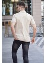 Madmext Beige Striped Polo Neck Men's T-Shirt 5864