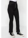 Trendyol Černé přední knoflíky s vysokým pasem Crop Flare Jeans