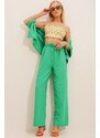 Trend Alaçatı Stili Women's Green Elastic Waist, Comfortable Cut, Aerobin Pants
