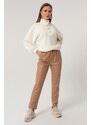 Lafaba Women's Beige Elastic Leather Pants