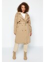 Trendyol Curve Light Khaki Belted Gabardine Trench Coat