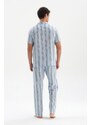 Dagi Light Blue Striped Woven Shirt Pajama Top