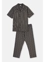 Dagi Anthracite Shirt Collar Striped Knitted Pajamas Set