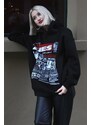 Madmext Women's Black Printed Oversized Hoodie Sweatshirt