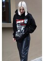 Madmext Women's Black Printed Oversized Hoodie Sweatshirt