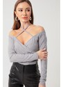 Lafaba Women's Gray Tie Knitted Blouse