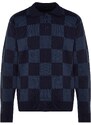 Trendyol Men's Navy Blue-Indigo Regular Fit Checkered Polo Neck Knitwear Sweater