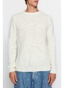 Trendyol Ecru Slim Fit Crew Neck Textured Sweater