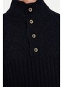 Trendyol Navy Blue Men's Slim Fit Half Turtleneck Buttoned Knitwear Sweater