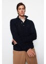 Trendyol Navy Blue Men's Slim Fit Half Turtleneck Buttoned Knitwear Sweater